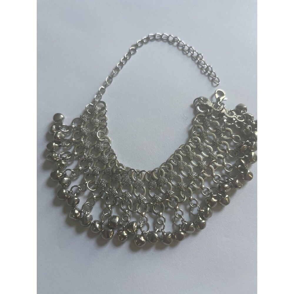 Silver Tone Jingle Bell Chain Anklet Boho Festival Ethnic Style Adjustable